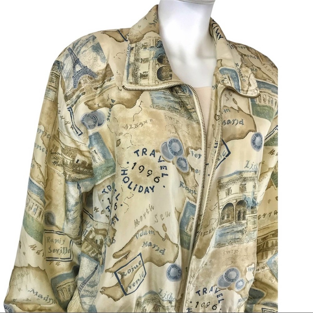 Vintage Casual Corner Petite Sophisticate Silk Travel Print Bomber - Picture 9 of 10